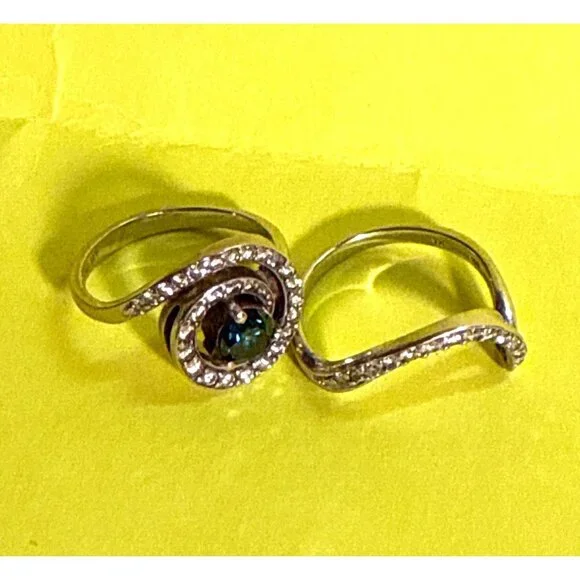 Na Hoku 14K Gold Fancy Blue Diamond Halo Engagement Ring & Wedding Band Set - Picture 12 of 15